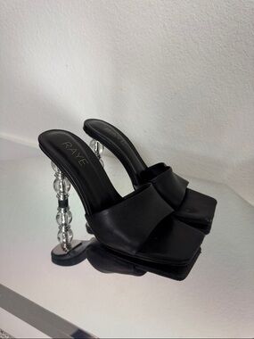 RAYE Black Clear Beaded-Stack Mule Heels